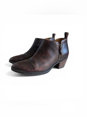 Vionic Cecily Waterproof Leather Ankle Booties Brown Size 7.5